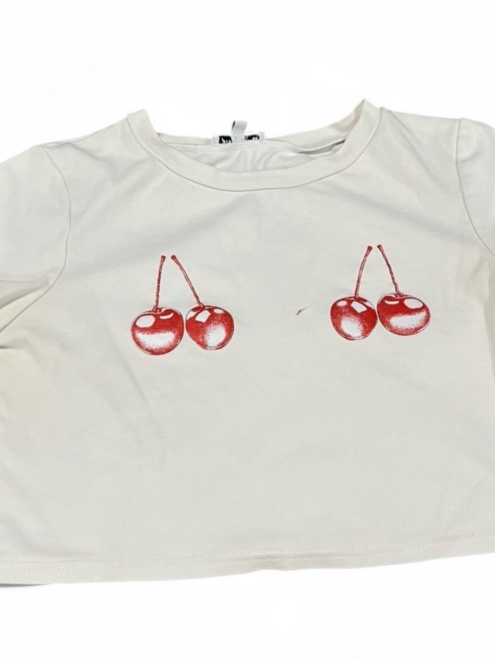 Cream Cherry Graphic Crop Top